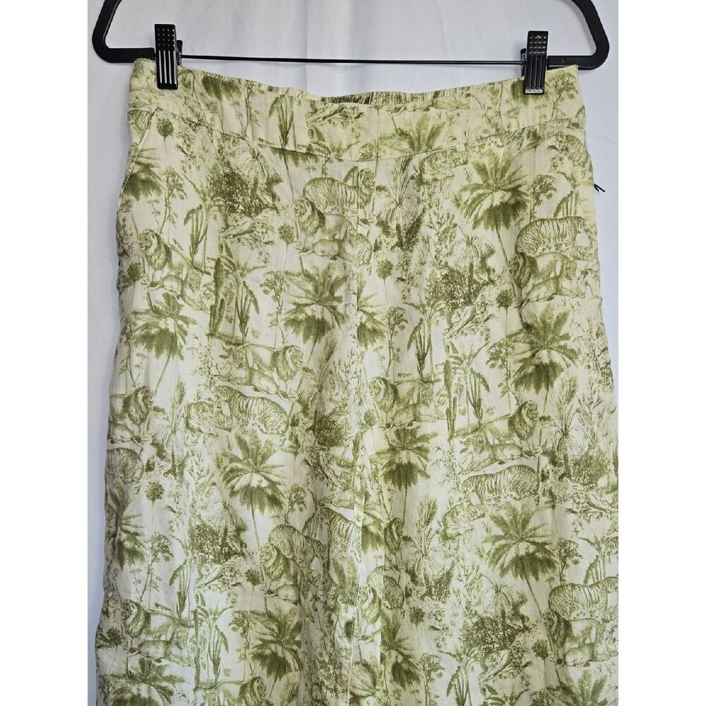 Rachel Zoe Olive Green Jungle Print Linen Cropped Pants